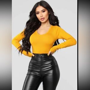 Women's Mustard Yellow Long Sleeve Top with scoop neck